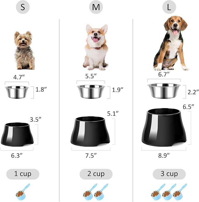 Dog Bowls,Cone Friendly Non Slip Single Dog Bowl with Stainless Steel Inner, Raised Bowls for Small Dogs Spaniel Dogs Long Ear, High Capacity, S/1 Cup Black - Image 2