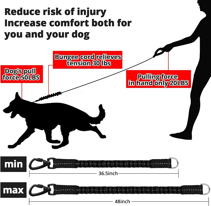 Rope Dog Leash 6 FT: Heavy Duty Leashes with Swivel Lockable Hook Reflective Threads Bungee and Padded Handle - Dog Lead for Large Small Medium Dogs Outside Walking Hiking Black - Image 2