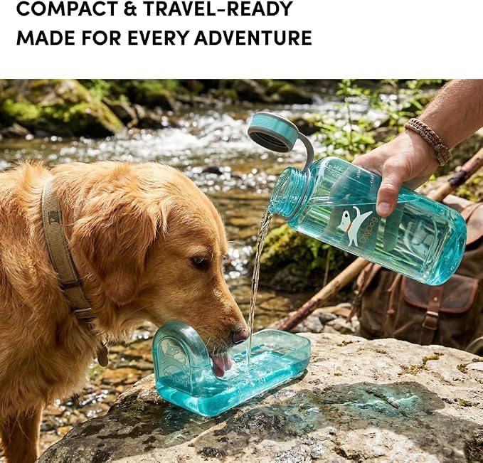 OllyDog OllyBottle Tritan Water Bottle with Detachable Dog Bowl | BPA Free Leakproof | 34oz | Share Water with Your Dog | Hiking Travel Camping (1L, Aqua Blue) - Image 3