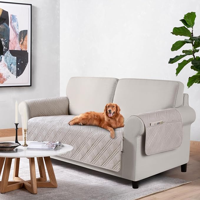 TAOCOCO Waterproof Loveseat Covers for Dogs, Non Slip Couch Cover, 54'' | Washable Love Seat Covers with Arms for 2 Cushion Couch, Dog Sofa Cover Protector, Pockets & Backless Design, Cream by TAOCOCO