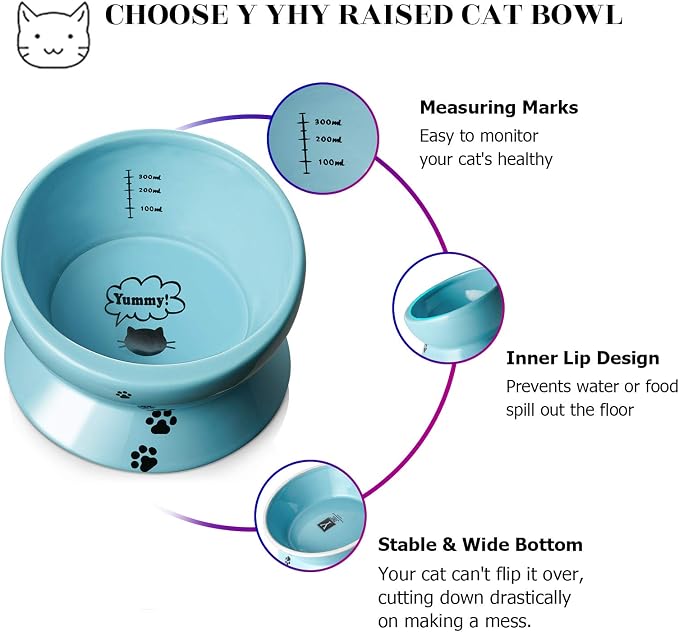 Y YHY Ceramic 15 Ounce Slanted Cat Food Water Bowl, Lake Blue - Image 4