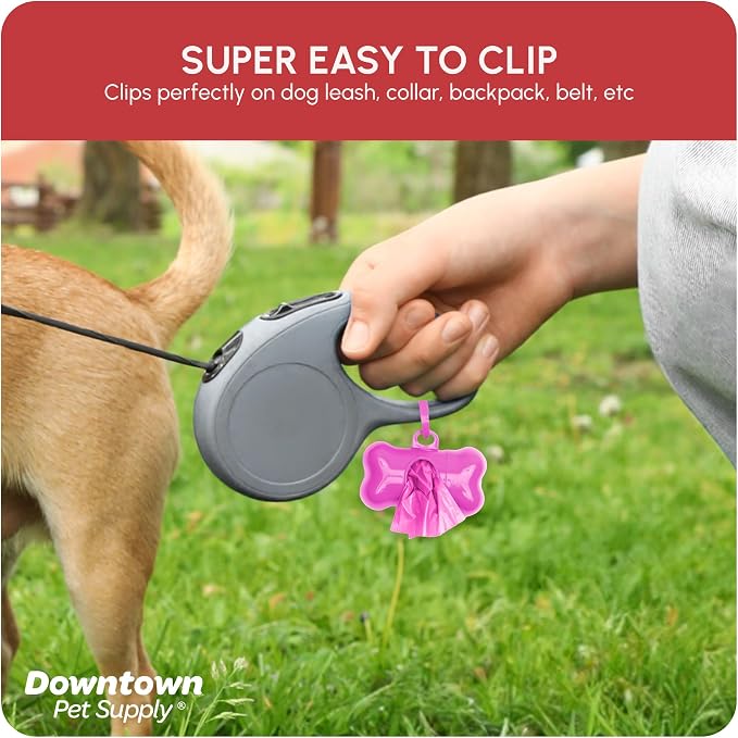 Downtown Pet Supply Poop Bags for Dogs with Dispenser, 220 Count - Leak-Proof Dog Waste Bags and Bone-Shaped Dog Poop Bags Holder for Leash - Pink, 12.5" x 8.5" - Image 4