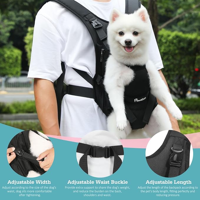 Pawaboo Pet Front Carrier Backpacks for Small Medium Dogs | Legs Out Easy-fit,Adjustable Straps,Hands-free,for Travel Hiking Cycling Camping AA-Black S - Image 4