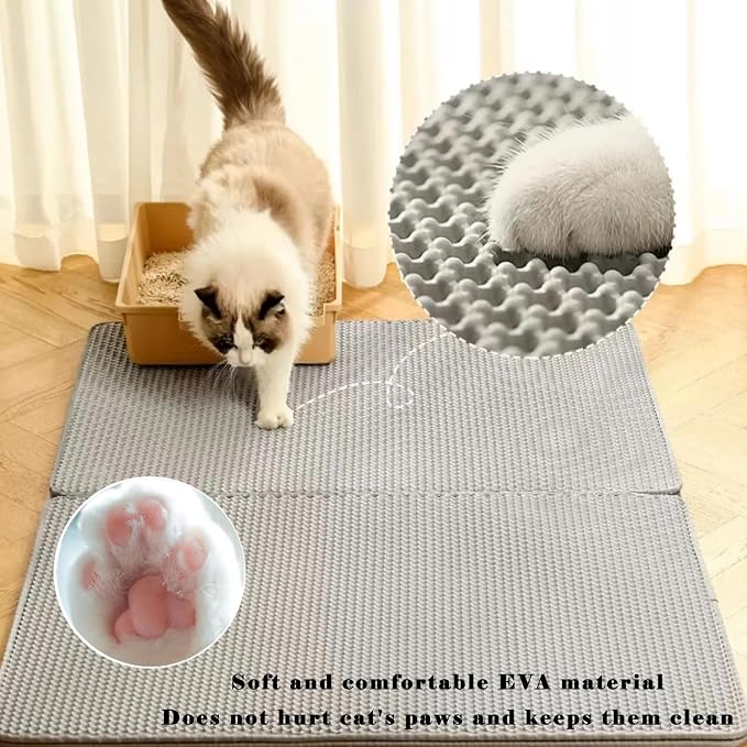 HCY&WLD Cat Litter Mat, Honeycomb Double Layer Litter Trapping Mat | Safe Materials, Soft on Paws, Waterproof Urine Proof Non-Slip, Protects Floors, Less Waste, Easy to Clean, Gray, 24" x 18" - Image 3