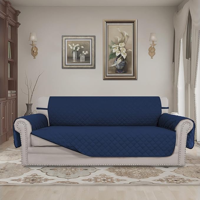 Easy-Going Reversible Couch Cover, 3 Cushion Sofa, Large, Navy/Navy | Machine Washable Slipcover For Dogs, Water Resistant Furniture Mat For Living Room, Non-Slip Sofa Cover, Pet Friendly - Image 2