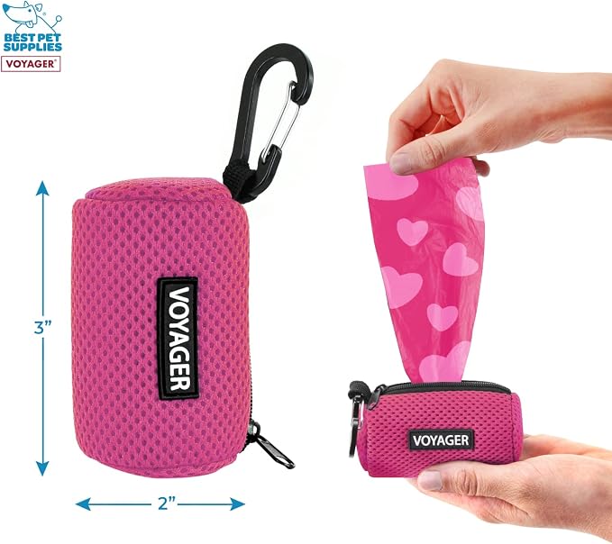 Best Pet Supplies Dog Poop Bag Holder Leash Attachment with 15 Bags, Fuchsia, Reusable Mesh Dispenser Pouch for Travel, Walking, Park, and Outdoor Use, Soft and Durable with Clip-On (Pack of 3) - Image 4