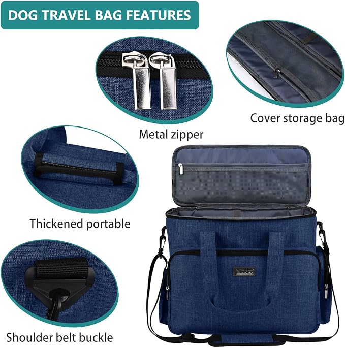 BAGLHER Dog Travel Bag, Pet Travel Bag (ALL Pet Travel Supplies), With 2 Pet Food Containers and 2 Collapsible Silicone Bowls; Essential Kits for Pet Travel Dark Blue - Image 4