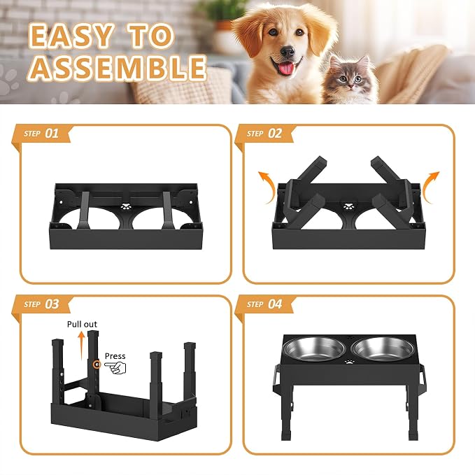 Elevated Dog Bowls Stand Large Breed, Height Adjustable Raised Dog Bowls Holder with 2 Stainless Steel Food Bowls for Small, Medium and Large Canine，Black - Image 8