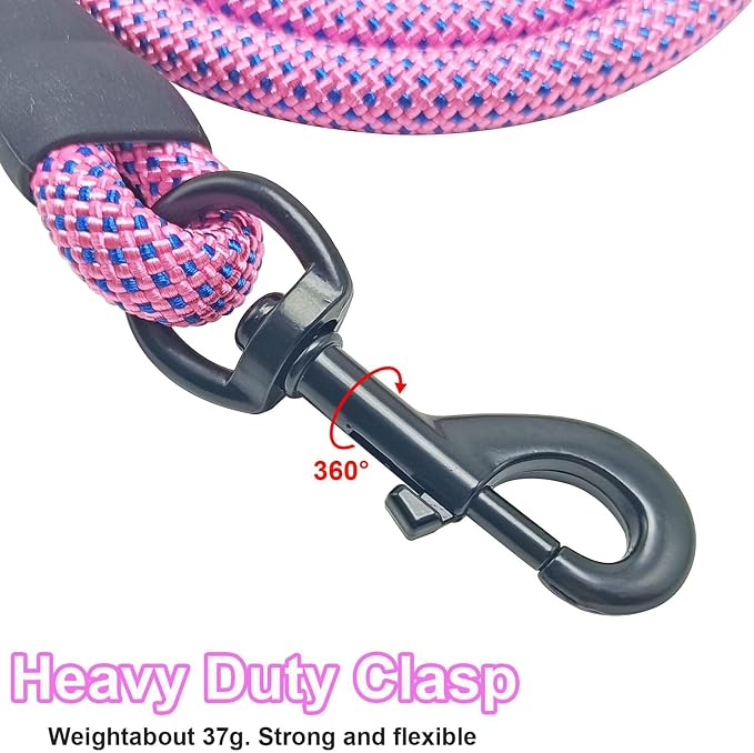 MayPaw 8ft Long Rope Dog Leash for Large Medium Dogs Soft Handle Dog Lead | 1/2-In Thick Lead, 3/6/8/10/12/15/20FT Soft Padded Handle Strong Nylon Pet Leash, 14+ Colors (1/2" * 8', Pink-Blue dot) - Image 2