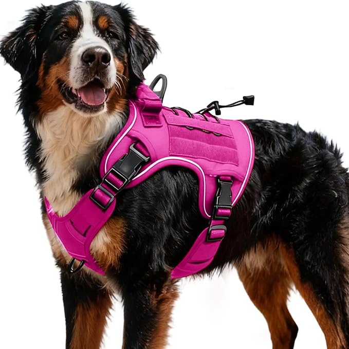 Heavy-Duty Tactical Dog Harness for Large Dogs, No Pull Adjustable Reflective Pet Vest with Molle System, K9 Military-Grade Control for Service Training, Outdoor & 10+ Breeds, Pink, XX-Large by Bruvoalon