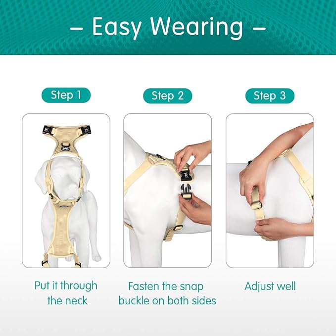 PoyPet Mesh Dog Harness, Reflective Breathable Puppy Vest for Large Dogs | Lightweight, Soft Air Mesh, Back D-ring, Adjustable, Comfortable, Double Padded, No Choke, for Daily Walking, L, Khaki - Image 5