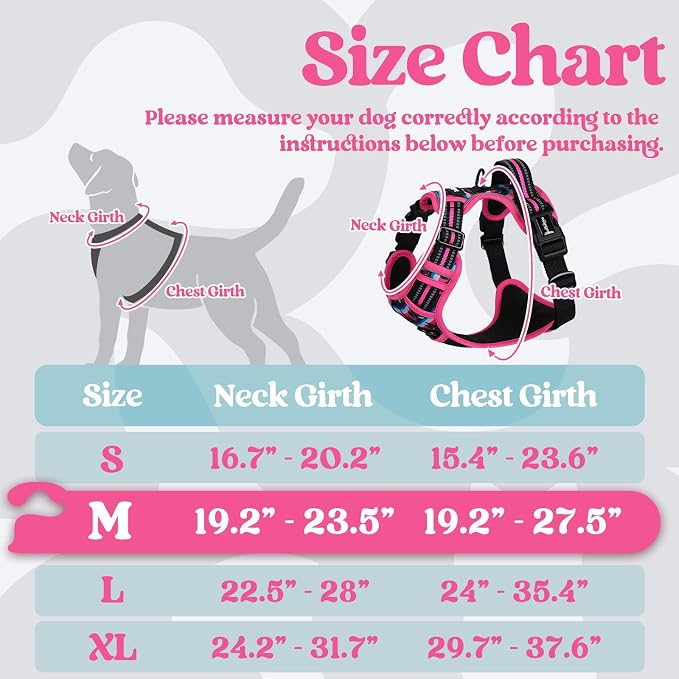rabbitgoo Dog Harness Medium Sized, Updated Easy On & Off with 3 Buckles | No Pull No Choke, Walking with 2 Clips and Handle, Adjustable Soft Reflective, Mountain Rose, Medium - Image 2