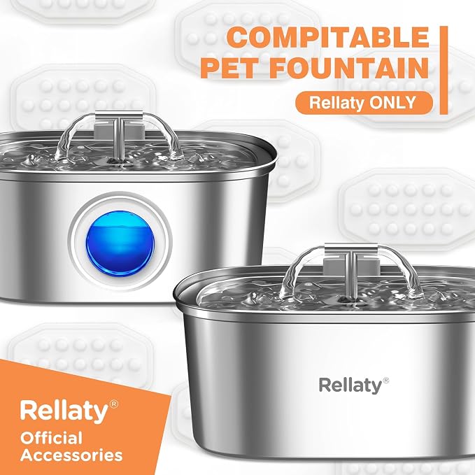 Rellaty Official Cat Water Fountain Filters Replacement | For 3.2L/108oz Automatic Pet Fountain (4 Carbon Filter and 4 sponges) - Image 2