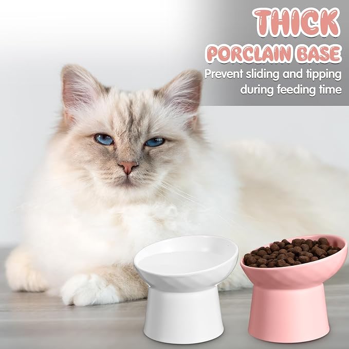 4 Pcs Ceramic Raised Cat Bowls, Elevated Tilted Cat Bowl for Food Water, Stress Free, Backflow Prevention, Dishwasher Microwave Safe, Feeder Dish for Indoor Kitten, Small Dogs(White and Pink) - Image 7