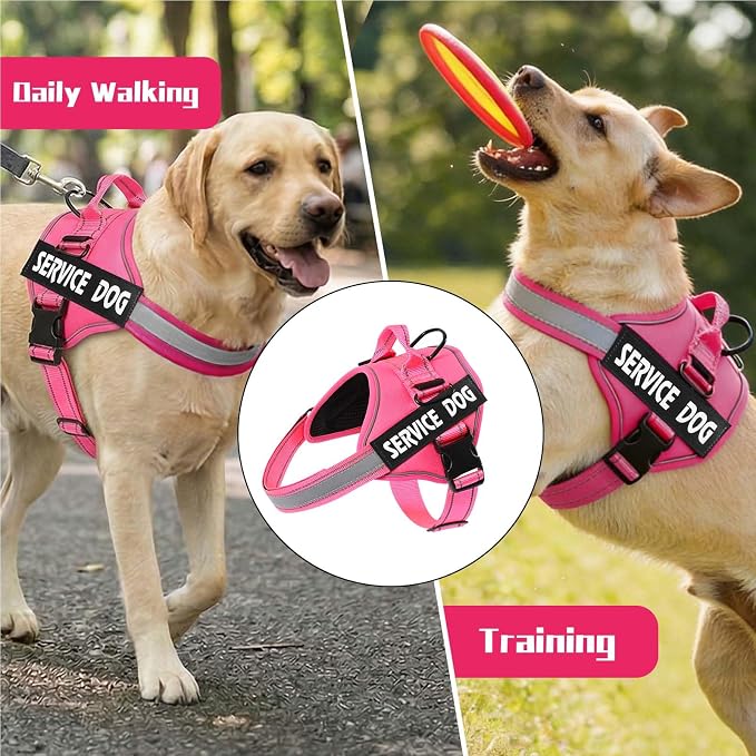 MUMUPET Service Dog Harness, No Pull & Reflective Pet Vest, Hot Pink, S | Easy Control Handle, Soft & Breathable Padding, Adjustable Fit for Small to Large Dogs, 2 Removable Patches - Image 7