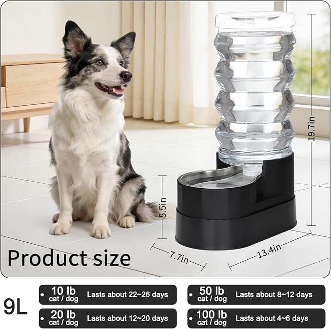 RIZZARI 9L Elevated Dog Waterer: Large Capacity Hydration | Raised Drinking Height/No Filter Maintenance/No Power Needed /Gravity Refill/Stainless Steel Bowl /Indoor/Garage - Image 2