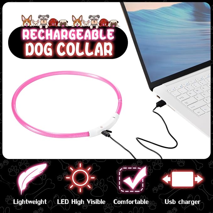 Frienda 4 Pcs LED Dog Collars, USB Rechargeable, Classic Style, 2 Colors | Dog Necklace Collars, Doggy Light Collar for Night Walking, Adjustable Safety Lamp Pet Collars for Large Medium Small Puppy - Image 4