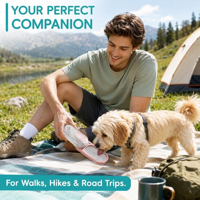 Dog Water Bottle Portable, 11.8 oz(350 ml) | Leak-Proof, BPA-Free, Lightweight, Foldable for Hiking, Walking, Car Rides, Pink - Image 2
