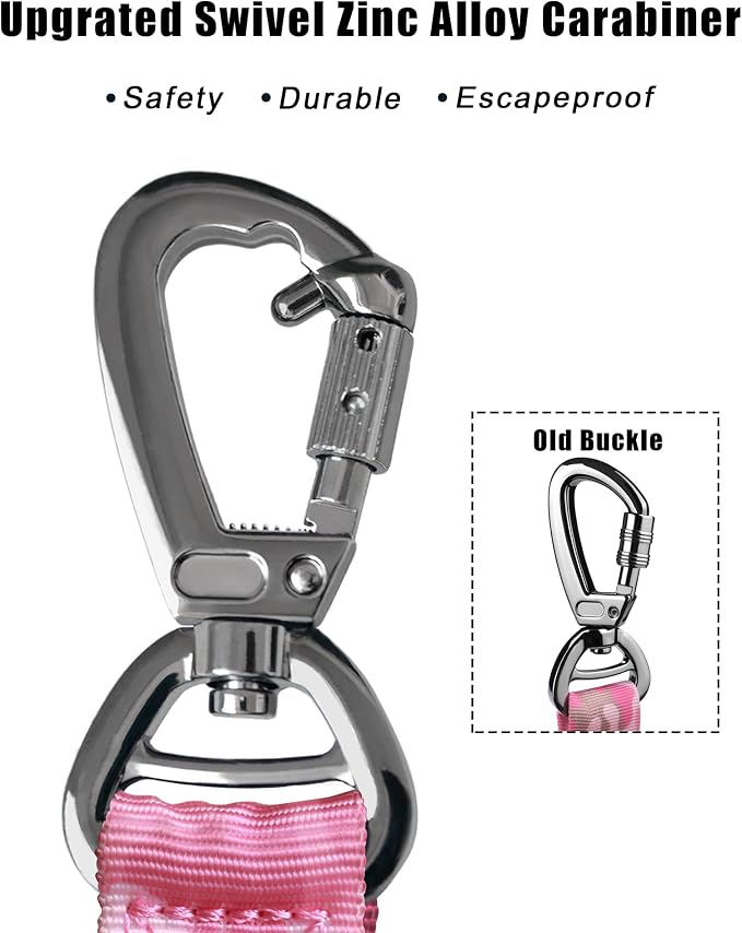 Hotsky Tactical Bungee Shock Absorbing No Pull Dog Leash,Pink Camo,4-6FT | Heavy Duty for Medium Large Dogs That Pull up to 660 lb,with Padded Double Handle ＆ Car Seatbelt,360°Rotating Locking Clasp - Image 5