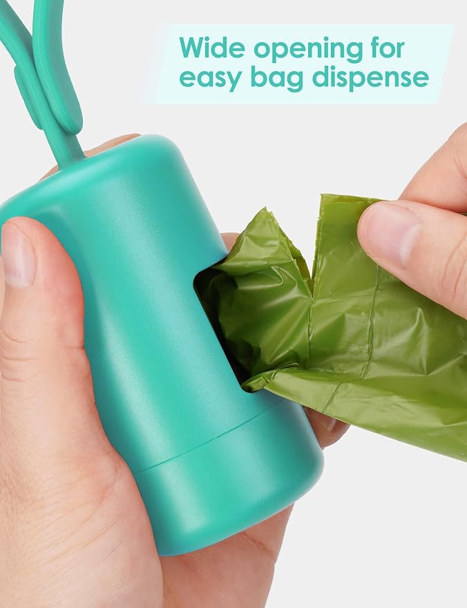 Gobeigo Dog Poop Bag Holder with Convenient Hook for Waste Bags(Turquoise) | Silicone Strap Fits Any Leash, Large Opening for Easy Dispensing with 1 Bonus Roll of Waste Bags - Image 5