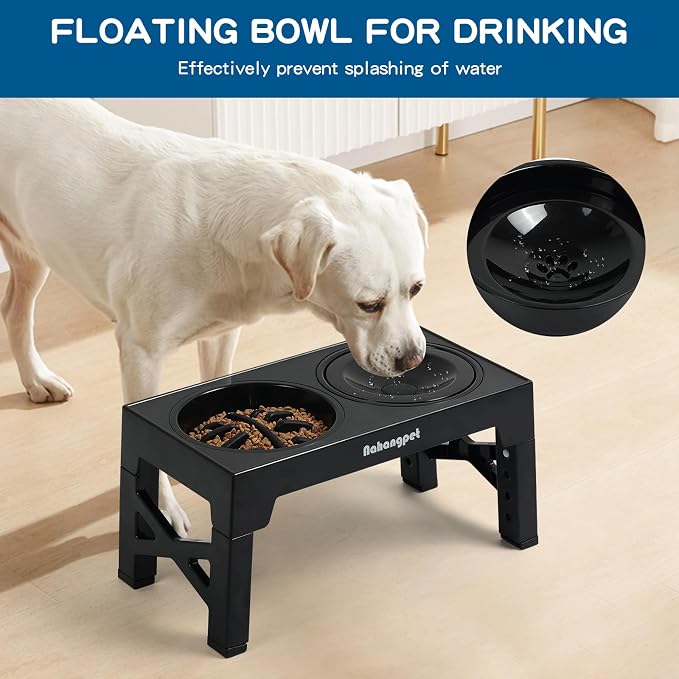 3-in-1 Elevated Slow Feeder Dog Bowls for Food and Water, 5 Heights Adjustable Raised Dog Bowls, Non-Slip, No Spill, for Small Medium Large Dogs and Cats(Black) - Image 6