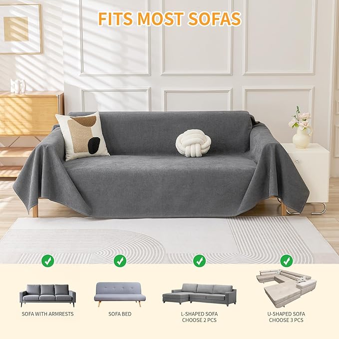 Deep Dream Cat-Scratch Resistant Couch Cover, Waterproof Sofa Cover for 3 Cushion Couch Washable, Pet Friendly Couch Protectors Anti Slip Thickened Sofa Slipcovers for Dogs Pets, 71" x 150", Dark Grey - Image 6