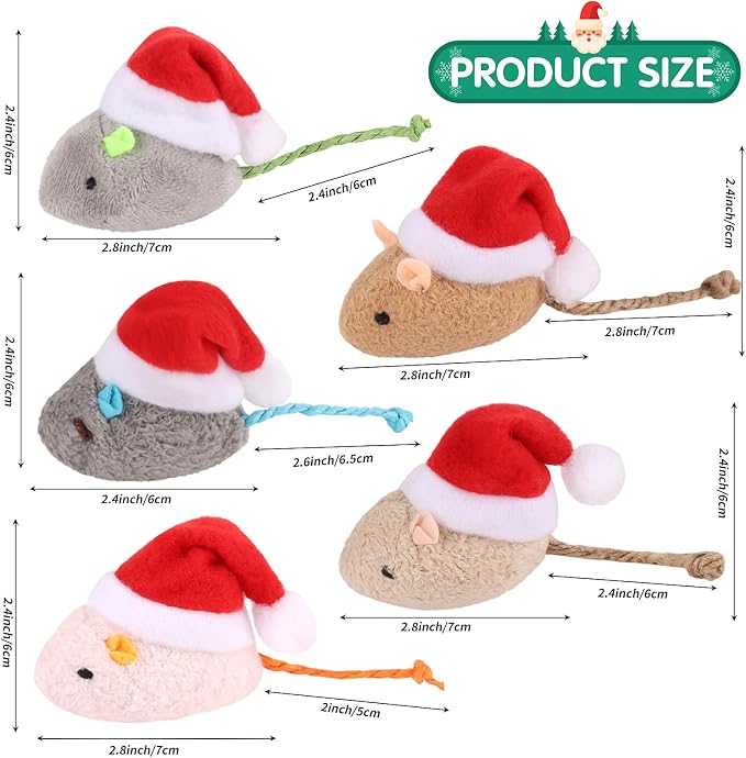 FOIMAS 6pcs Christmas Catnip Toys,Xmas Cat Toys Plush Mouse Interactive Chew Bite Toys for Cat Kitten Indoor - Image 3
