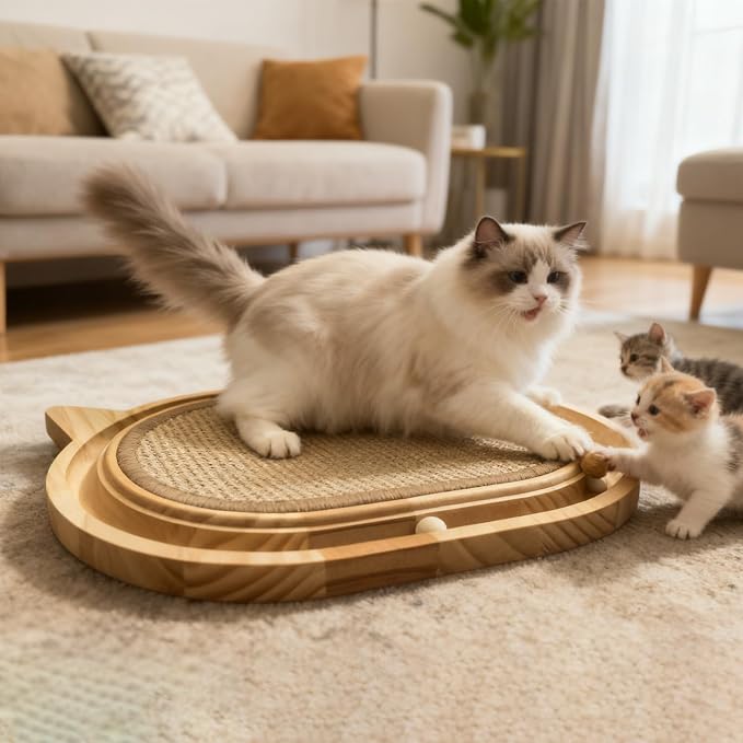 Sisal Cat Scratcher Toy with Ball Track,Wooden Interactive Cat Toy,Cats Scratch Pad for Indoor Cat, Physical Exercise for Kitty and Medium Cat - Image 7