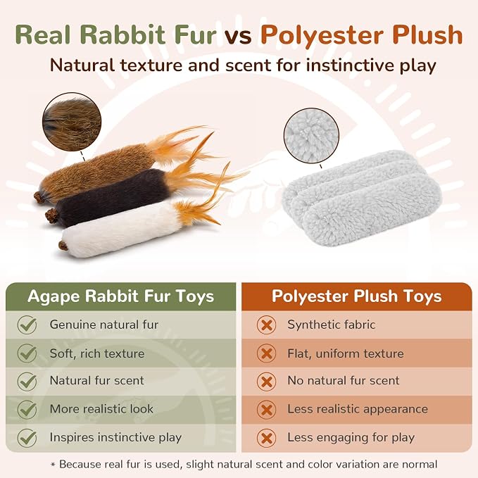 Agape Rabbit Fur Cat Toys with Catnip & Silvervine Gall Fruit, Chew Toys | 3-Pack Soft Furry Cat Toys for Indoor Cats and Kittens, Great for Biting, Chasing, Bunny Kicking and Self Play - Image 4