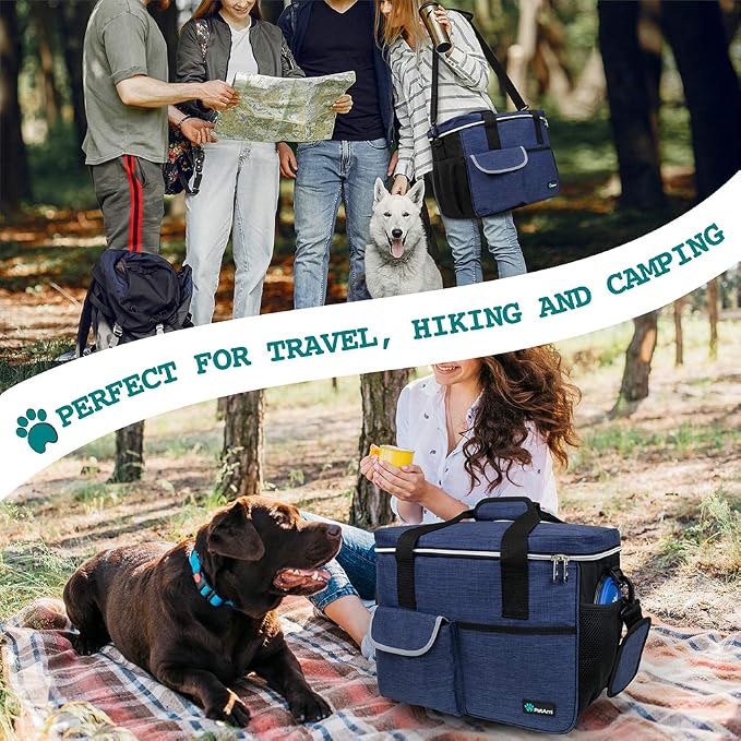 PetAmi Dog Travel Bag Organizer, Pet Supplies Diaper Tote, Navy Blue Medium | Pet Travel Kit with 2 Food Containers & 2 Collapsible Dog Bowls, Luggage Sleeve, Weekend Getaway Road Trip Camping Essentials - Image 6