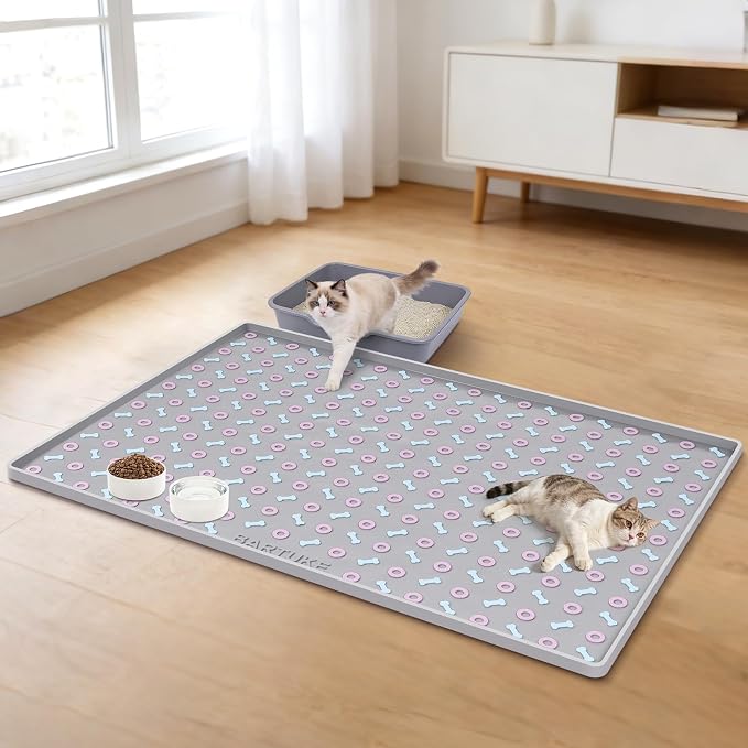Silicone Cat Litter Mat 40" x 28" Cat Mat for Litter Box, Light Grey | Extra Large Litter Box Mat, Waterproof Cat Litter Trapping Mat, Non-slip, Leakproof Kitty Litter Mat with Bone Pattern - Image 7