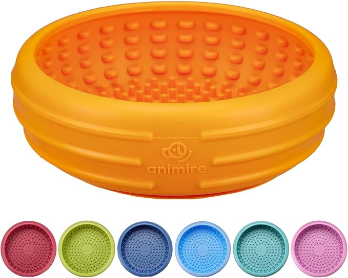Dog Lick Bowl, Animire Freeze Lick Mat for Dogs, Non-Slip Slow Feeder Licking Bowl Enrichment Treat for Distraction Anxiety Relief, Food Grade Silicone, Dishwasher Safe(Orange,XL) by Animire