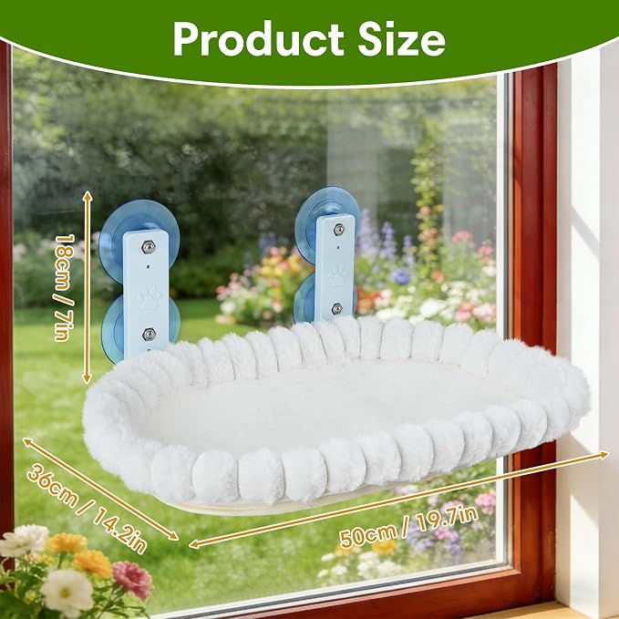 YooxArmor Foldable Cat Window Perch, Cat Bed with Strong Suction Cups & Metal Frame, Window Hammock for Indoor Large Small Cats, Oval - Image 2