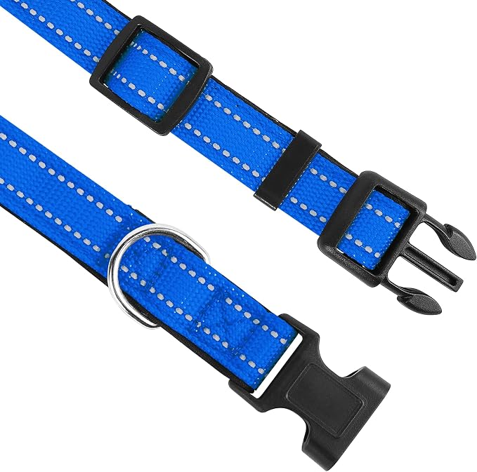 Reflective Dog Collar, Adjustable Soft Neoprene Padded,Navy Blue,S | Breathable Nylon for Small Dogs,Tear-Resistant Webbing,Chafe‑Free on Walks and Hikes,Metal D-Ring,Night Safety - Image 3