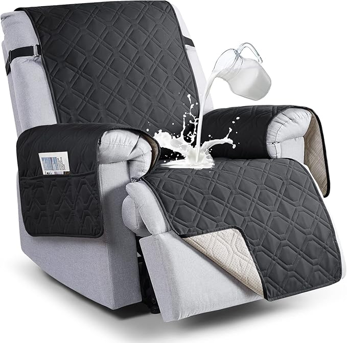 VANSOFY 100% Waterproof Recliner Chair Covers Washable, Black, 22" | Non-Slip, Slipcover with Pocket, Furniture Protector, Elastic Straps, Chair Cover for Pets, Dogs by VANSOFYFURNITURECOVERS