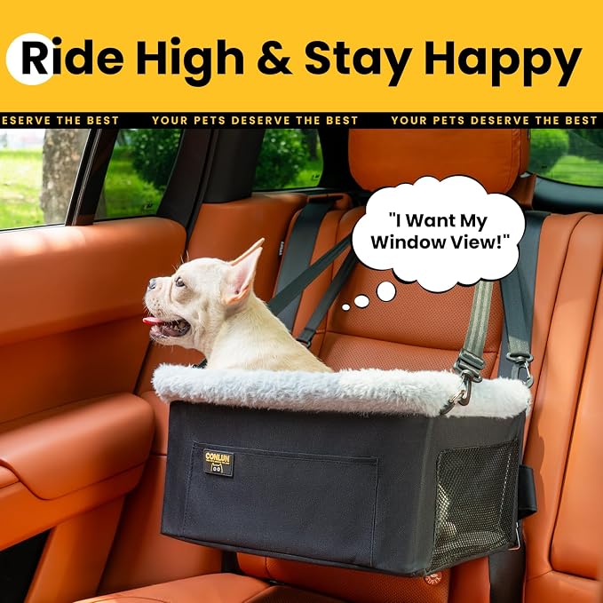 Conlun Dog Car Seat Booster | Steel Frame Anti-Collapse | Small Pet | Black | Heavy-duty Oxford | Rigid Skeleton Stops Wobbling | Leash Prevents Escapes | Elevated Pet Booster for Calm Car Trips - Image 7