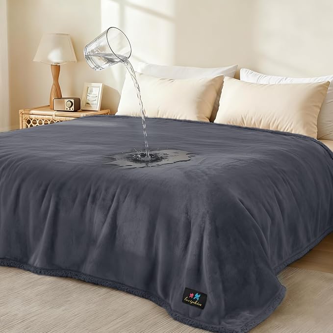 Luciphia Waterproof Pet Blanket, Liquid Pee Proof Dog Blanket for Sofa Bed Couch, Reversible Sherpa Fleece Furniture Protector Cover for Small Medium Large Dogs Cats, Dark Gray X-Large（85" x 57"） | waterproof pet blanket sherpa fleece reversible couch ... by luciphia