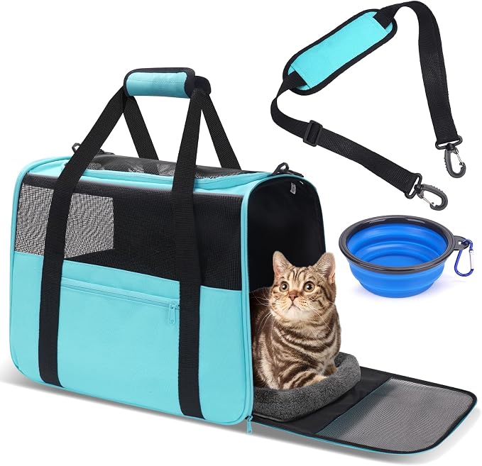JUNGYOUN Premium ​Cat Carrier - ​Pet Carrier for Cat & Small Dogs up to 15lbs - ​Airline Approved Travel Dog Carrier with Anti-Escape Zippers, Collapsible Travel Bowl & Padded Strap by JUNGYOON
