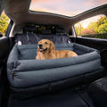 FUNNY FUZZY Leather Dog Car Seat for Large Size Dogs, Pet Booster Car Seats | Waterproof Car Seat with Safety Clip-On Leash, Soft Fabric Car Dog Bed Filling Memory Cotton, Washable Travel Pet Bed(Blue) by FUNNYFUZZY