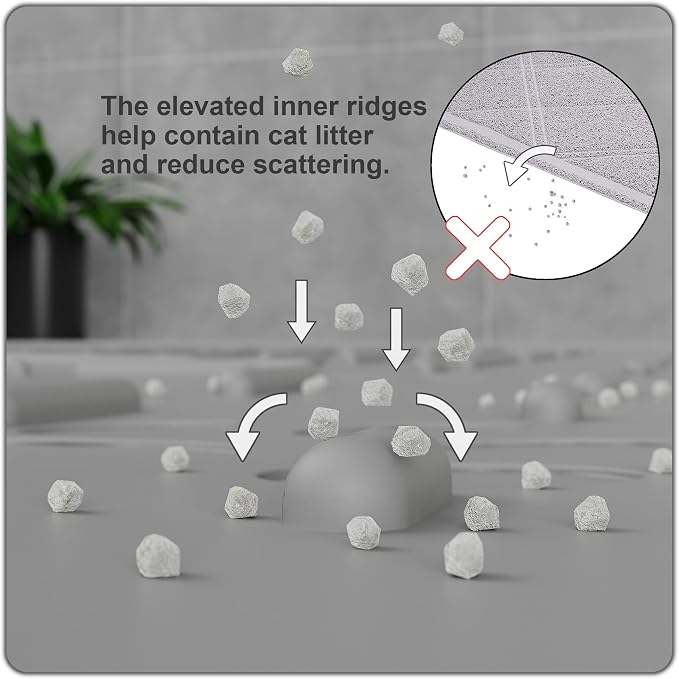 Large Cat Litter Mat, 31.5x23.6 Silicone Trapping Mat Grey | for Kitty Litter Box, Easy Clean, BPA Free Rubber, Center Litter Collection, Easy Pour-Back, Waterproof, Odor-Resistant - Image 3