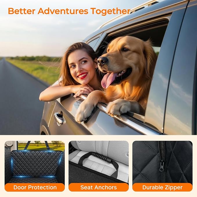 URPOWER Dog Car Seat Cover for Back Seat, Waterproof Hammock for Car & SUV | 600D Oxford, Side Flaps with Zippers, Scratch Resistant, Non-Slip, Easy Install, Machine Washable, Dog Seat Belt Included - Image 7