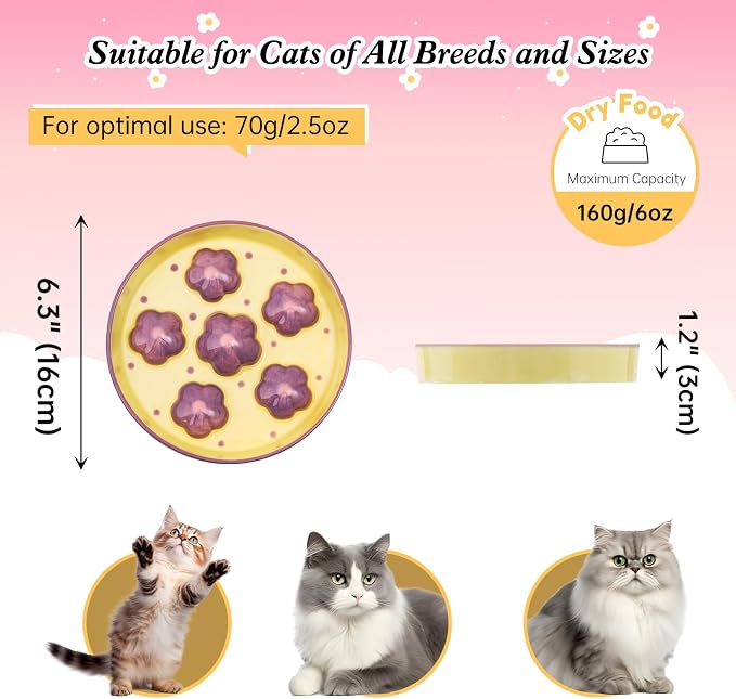 Ceramic Slow Feeder Cat Bowl, 6.3" Whisker Friendly Anti-Vomit, Purple | Shallow Cat Puzzle Feeder, Slow Eating 3x, Dry & Wet Food, Cute Flower-Shaped Maze, Microwave & Dishwasher Safe, 6.3" X 1.2" - Image 2