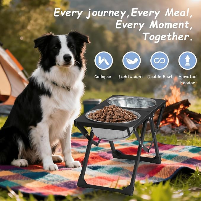 Foldable Elevated Dog Bowl Holder with 2 Large 58oz Stainless Steel Bowls, 10.2" Tall Raised Dog Bowl Stand for Medium/Large Breeds with Silicone Mat, Indoor and Outdoor Use - Image 6