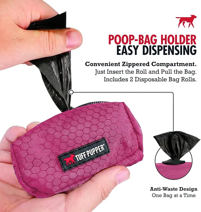Tuff Pupper Dog Poop Bag Holder | Works with Any Dog Leash | Zippered Waste Bag Dispenser | Waterproof with Rust-Proof Clip | Convenient Lightweight Design | Includes 2 Rolls of Leak-Proof Bags - Image 3