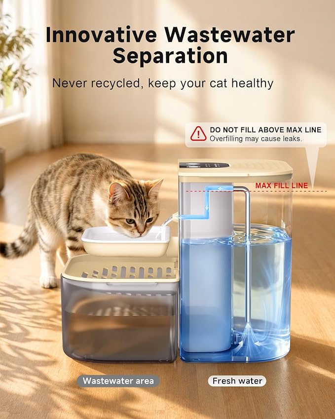 Heated Cat Water Fountain No Filters,4.5L Wireless Automatic Pet Fountain | Warms Water to 28°C/82°F,Wastewater Separation,Ceramic Bowl,4000mAh Battery,Remote Control,Pet Water Fountain for Cats & Dogs - Image 3