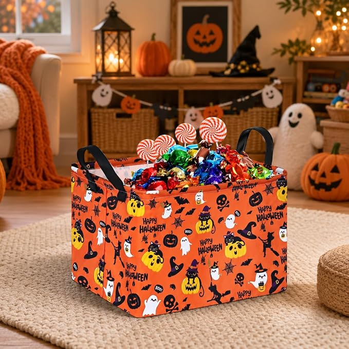 Halloween Pumpkin Ghost Storage Basket, Black Cat Spider Toy Organizer - Image 4