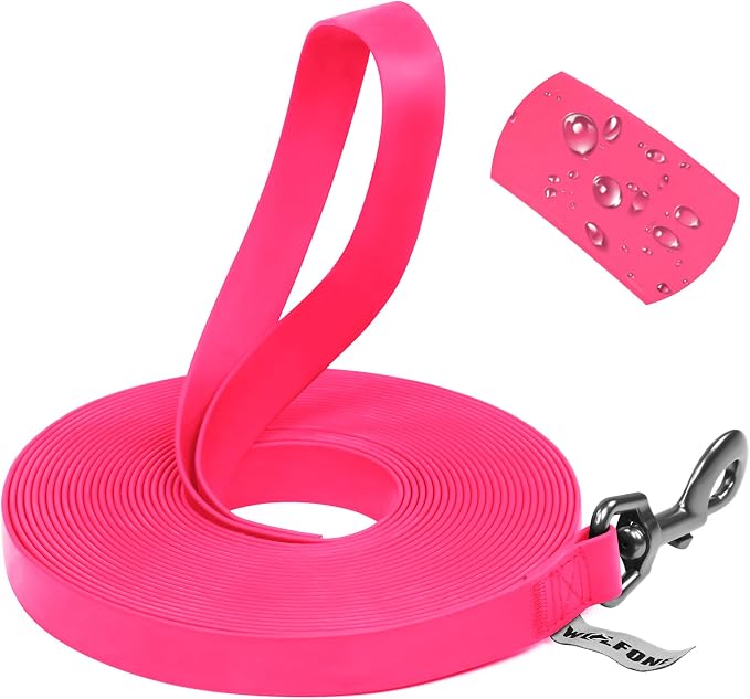 Wolfone Waterproof Dog Leash 50FT Long Line Training Recall Lead | 50FT Dog Leash: Heavy duty PVC coated long line with easy clean surface durable training rope for recall and outdoor use by Wolfonepetsupplies