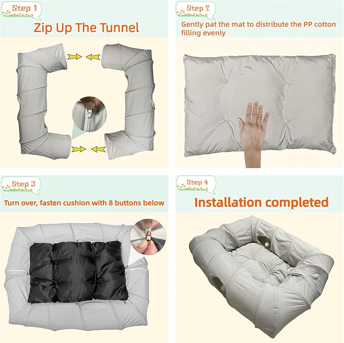 XxingSheep 4 Ways Shuttled XL Cat Tunnel Bed for Indoor Cats Peekaboo Cat Cave Donut with Cool Mat - Image 6