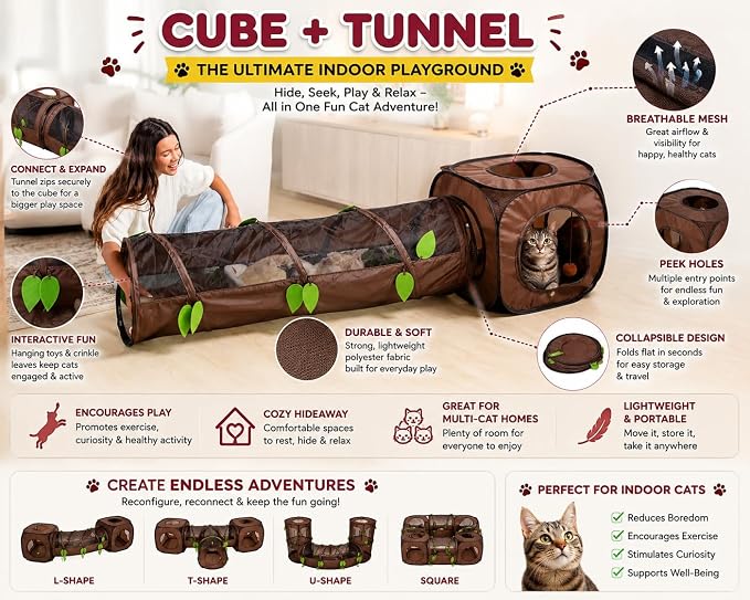 48" Cat Tunnel Mesh Play House | Collapsible Design | Breathable Mesh | Indoor & Outdoor | Connects to Cat Tents - Image 7