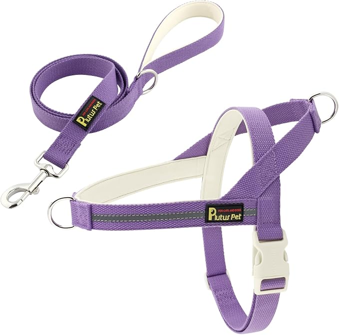 Plutus Pet Cotton Dog Harness and Leash Set, Reflective and Soft Padded, Quick Fit Vest Harness, for Small, Medium and Large Dogs, Medium Purple, L by PLUTUSPET